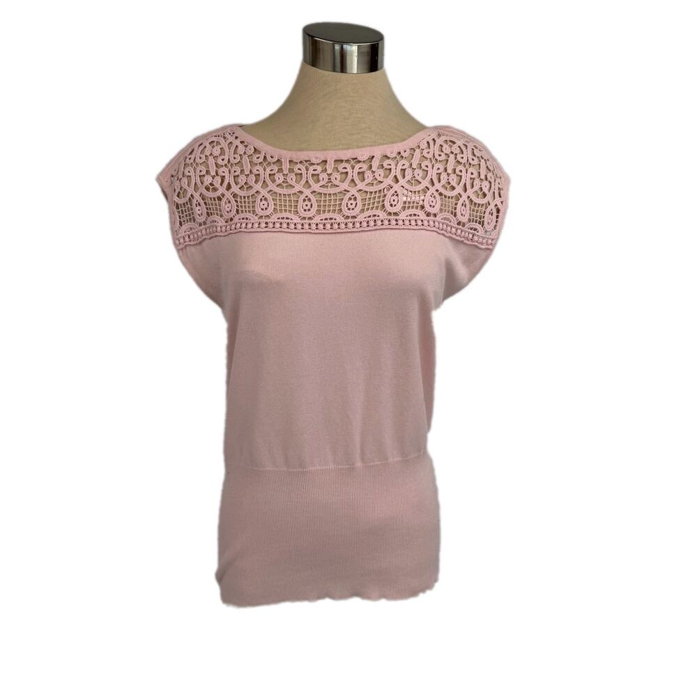 Premise Studio Large Pink Lace Yoke Sweater Shell Vintage Style